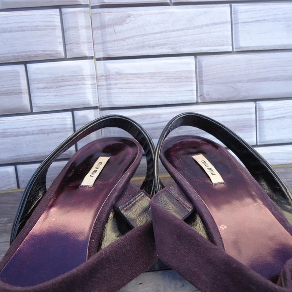 SIZE EU 6. Miu Miu suede and patent leather slingback sandals shoes. - Picture 6 of 16